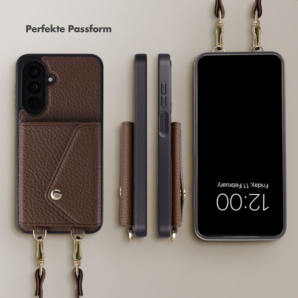 Selencia Sera HandyHülle mit Kordel und Umschlag-Kartenhalter Samsung Galaxy A18 / A17 / A26 - Chocolate Brown