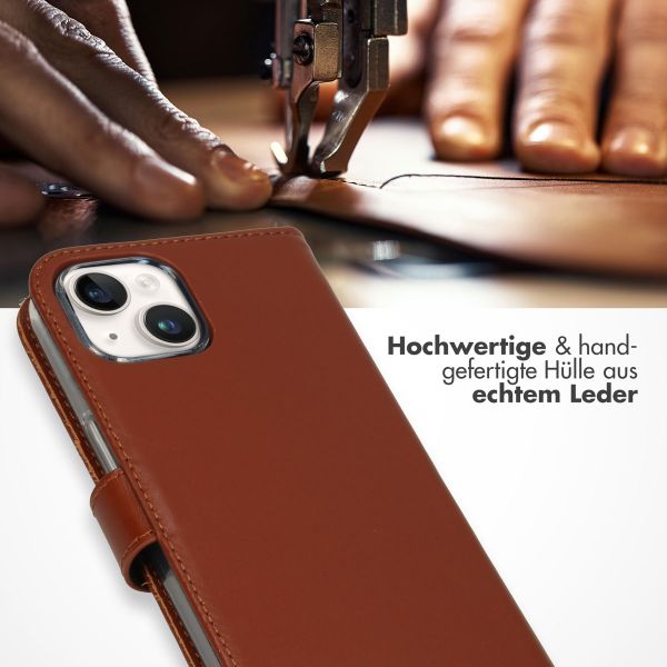 Selencia Echtleder Klapphülle Apple iPhone 15 Plus - Hellbraun
