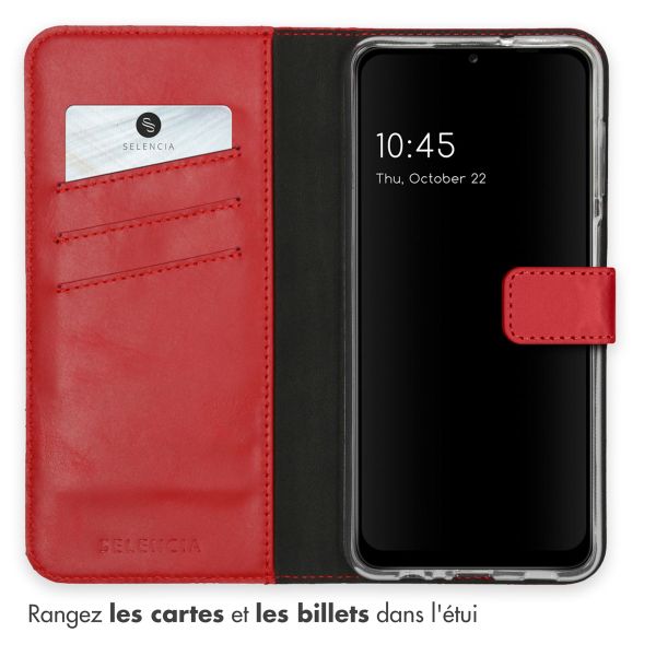 Selencia Echtleder Klapphülle Samsung Galaxy A12 - Rot