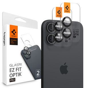 Spigen Optik Pro EZ Fit Lens Protector - Kameralinsenschutz (2er-Pack) für das Apple iPhone 17 / 16 / 16 Plus - Black