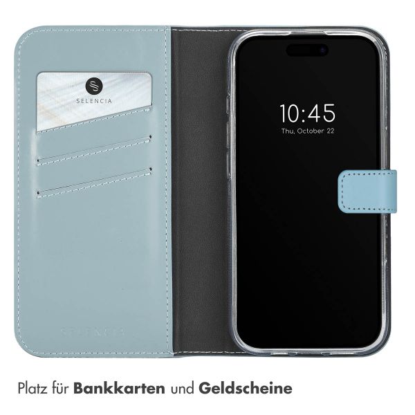 Selencia Echtleder Klapphülle Apple iPhone 16 Pro - Air Blue
