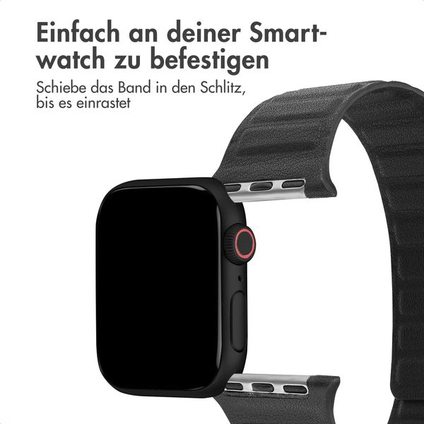 Accezz Magnetisches Echtlederarmband für Apple Watch | 44/45/46/49 mm - Schwarz