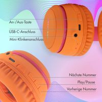 imoshion Kabellose Kinderkopfhörer LED Light - Dezibelbegrenzer - Mit AUX-Kabel - Hot Pink / Apricot Orange Crush