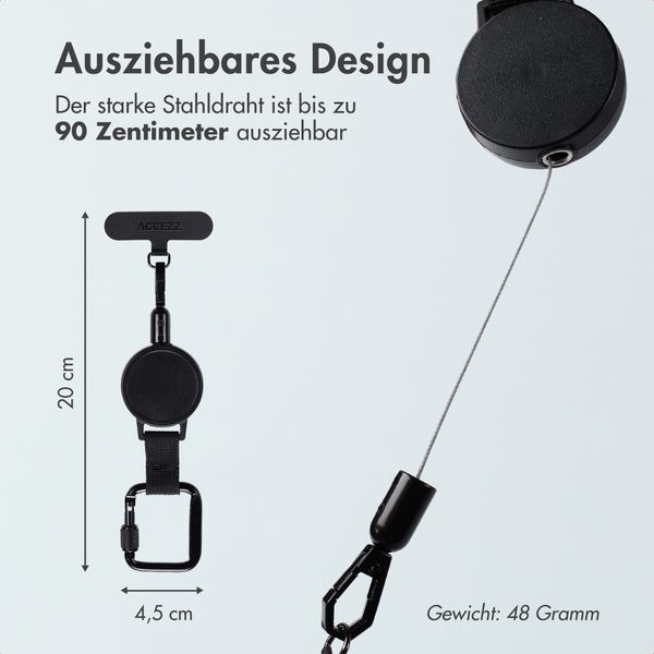 Accezz Ausziehbares Kabel mit Telefonpad und Karabinerhaken - Schwarz