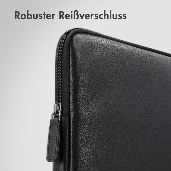 Accezz Leather Laptop Hülle mit Reißverschluss 13-14 Zoll - Laptop Sleeve - Schwarz