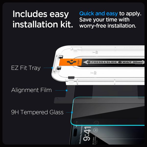 Spigen GLAStR Privacy EZ Fit Displayschutzfolie + Applicator - 2er-Pack Apple iPhone 15 Pro