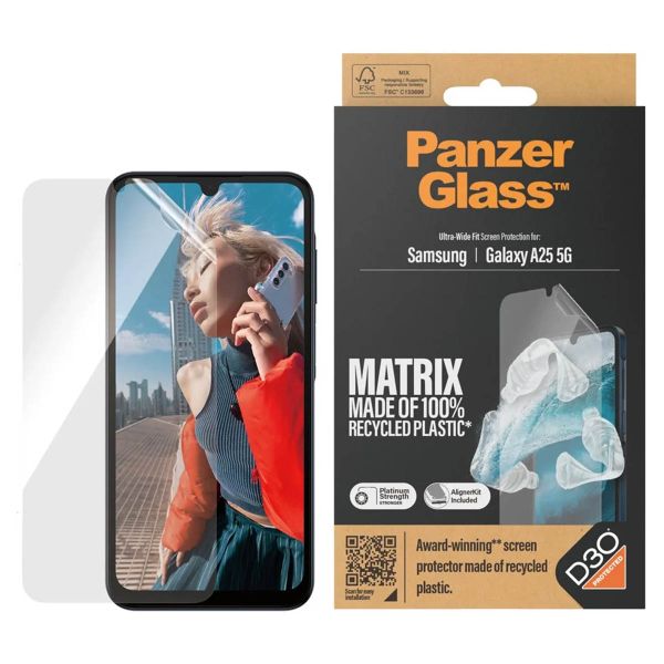 PanzerGlass Ultra Wide Fit Recycelter Antibakterieller Screen Protector Matrix inkl. Applikator Samsung Galaxy A25 (5G)