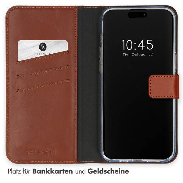 Selencia Echtleder Klapphülle Apple iPhone 15 Pro - Hellbraun