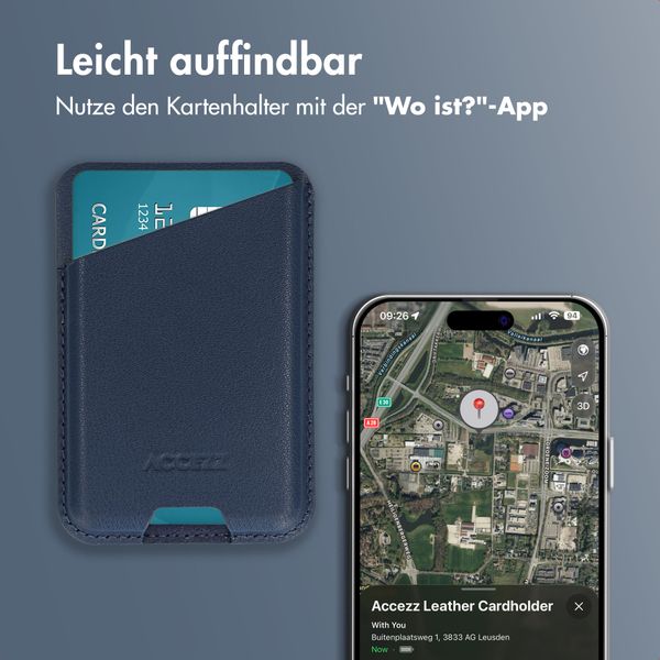 Accezz Magnetischer Lederkartenhalter - Geeignet für Apple Find My - Nightfall Blue