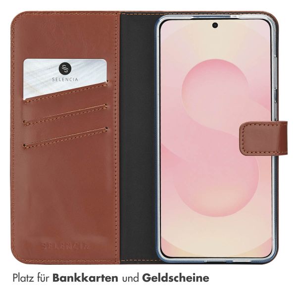 Selencia Echtleder Klapphülle Samsung Galaxy S25 Edge - Hellbraun