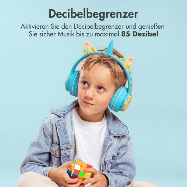 imoshion Kabellose Kinderkopfhörer Unicorn LED Light - Dezibelbegrenzer - Mit AUX-Kabel - Soft Blue / Yellow