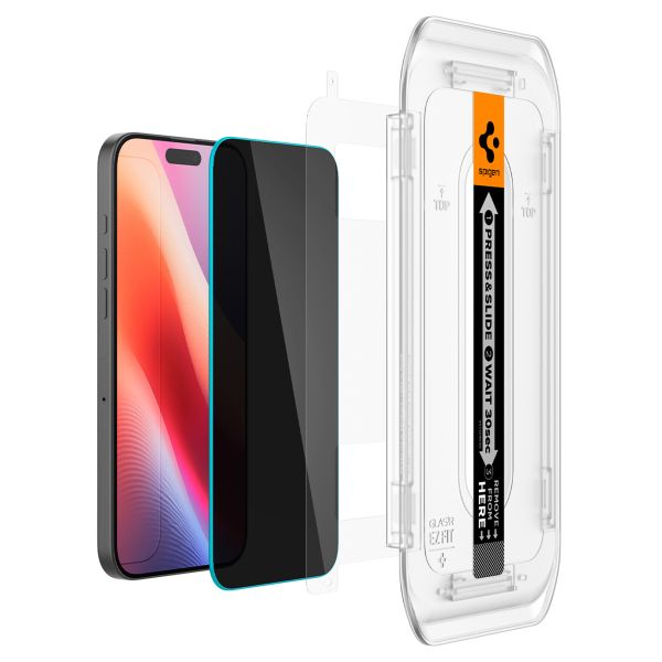 Spigen GLAStR Privacy EZ Fit Displayschutzfolie + Applicator - 2er-Pack Apple iPhone 17 / 17 Pro / 16 Pro