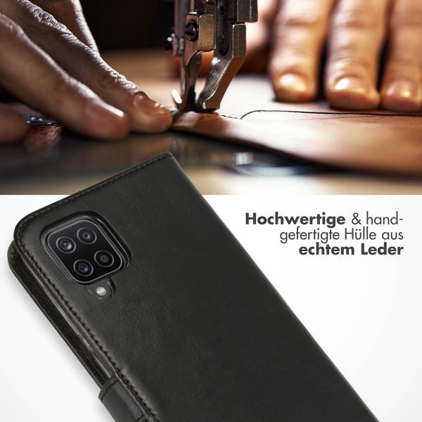 Selencia Echtleder Klapphülle Samsung Galaxy A12 - Schwarz