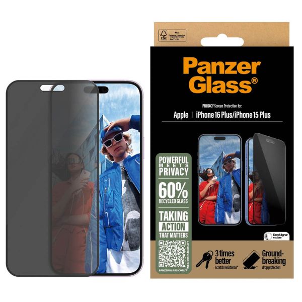 PanzerGlass Ultra Wide Fit Antibakterieller Screen Protector mit Sichtschutz inkl. Applikator Apple iPhone 16 Plus