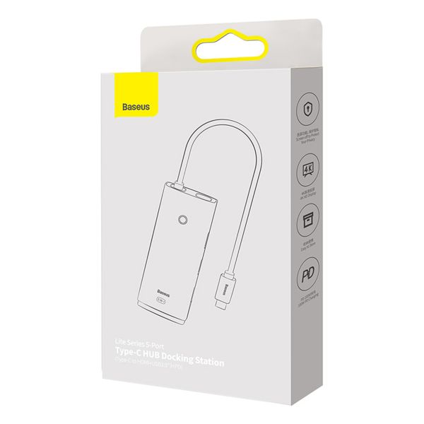 Baseus Lite 5-in-1 USB-C Hub - 4K HD - 100 Watt Laden - Dockingstation