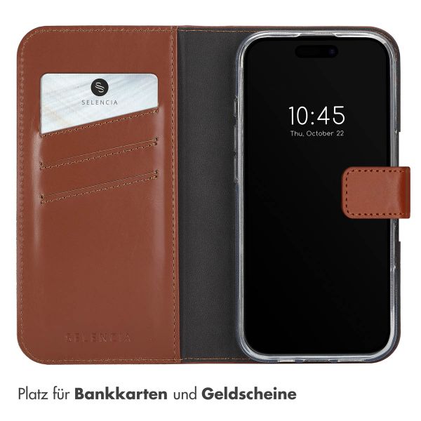 Selencia Echtleder Klapphülle Apple iPhone 16 Pro - Hellbraun
