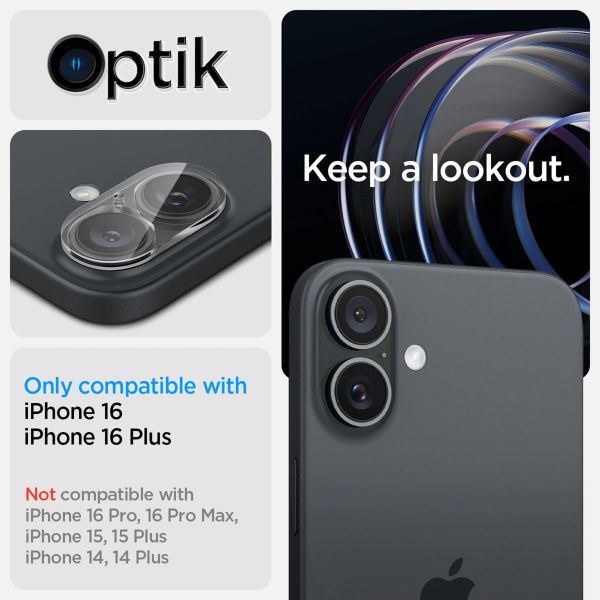 Spigen GLAStR Optik Camera Lens Protector - Kamerainsel-Schutz (2er-Pack) Apple iPhone 16 / 16 Plus - Transparent