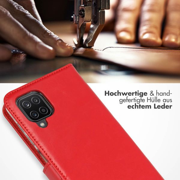 Selencia Echtleder Klapphülle Samsung Galaxy A12 - Rot