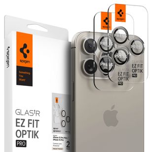 Spigen Optik Pro EZ Fit Lens Protector - Kameralinsenschutz (2er-Pack) für das Apple iPhone 16 Pro (Max) / 15 Pro (Max) - Natural Titanium