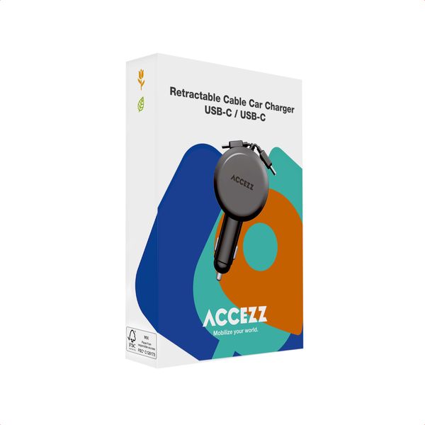 Accezz Autolader mit ausziehbaren Kabeln – USB-C / USB-C – 60W – Schwarz