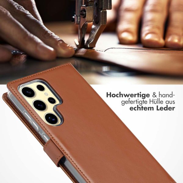 Selencia Echtleder Klapphülle Samsung Galaxy S25 Ultra - Hellbraun