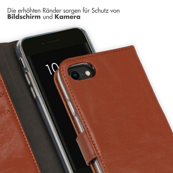 Selencia Echtleder Klapphülle Apple iPhone SE (2022 / 2020) / 8 / 7 / 6(s) - Hellbraun