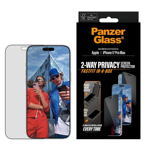 PanzerGlass Ultra Wide Fit FastFit in-a-box Privacy Screen Protector Apple iPhone 17 Pro Max