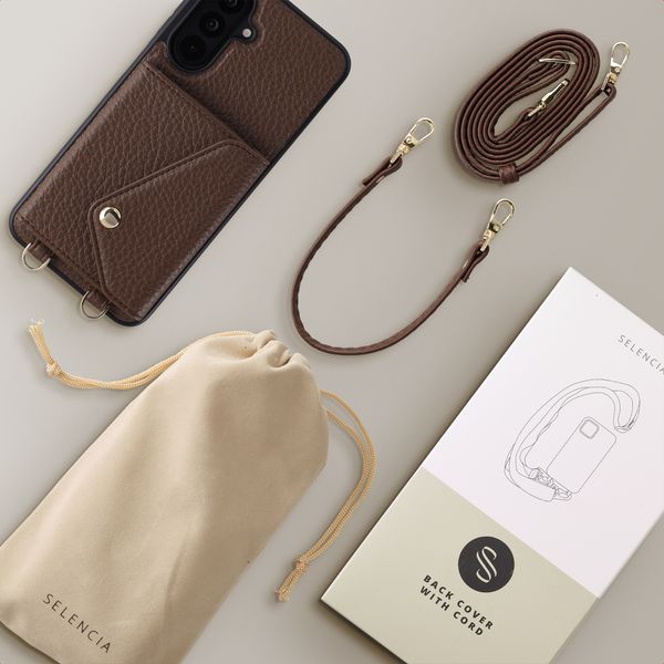 Selencia Sera HandyHülle mit Kordel und Umschlag-Kartenhalter Samsung Galaxy A18 / A17 / A26 - Chocolate Brown