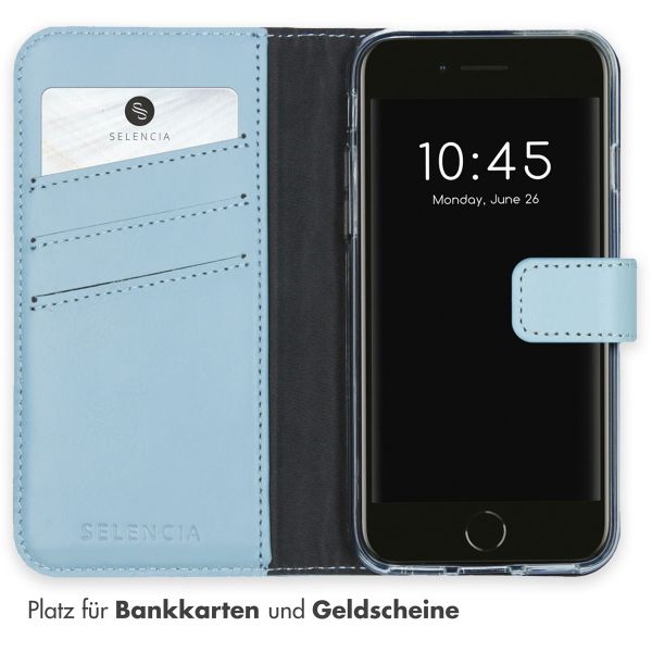 Selencia Echtleder Klapphülle Apple iPhone SE (2022 / 2020) / 8 / 7 / 6(s) - Air Blue