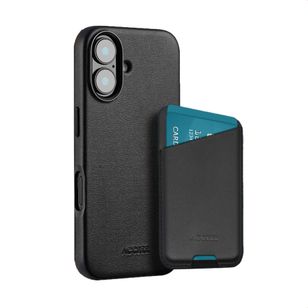 Accezz Echtleder Hülle + MagSafe Wallet Apple iPhone 16 - Onyx Black