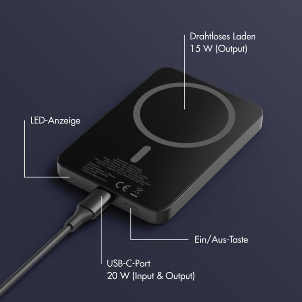 Accezz Kevlar Powerbank 5.000 mAh - MagSafe und Qi - Schwarz