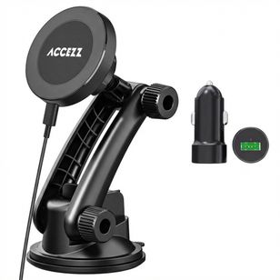 Accezz Handyhalterung für das Auto - MagSafe - Kabelloses Ladegerät - Universell - Armaturenbrett und Windschutzscheibe - Schwarz
