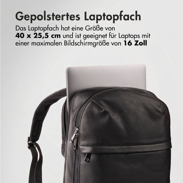 Accezz Leather Laptop Rucksack 16 Zoll - Schwarz