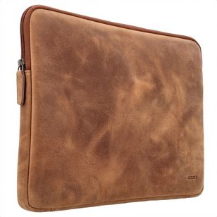Accezz Leather Laptop Hülle mit Reißverschluss 13-14 Zoll - Laptop Sleeve - Cognac