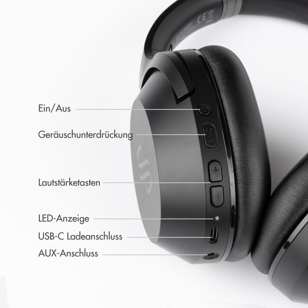Selencia Urban Play Kabellose Kopfhörer - Aktive Geräuschunterdrückung - Mit Aufbewahrungstasche - Midnight Black