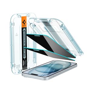 Spigen GLAStR Privacy EZ Fit Displayschutzfolie + Applicator - 2er-Pack Apple iPhone 16 Plus / 15 Plus