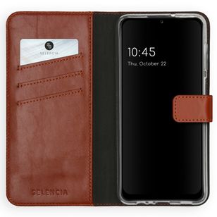 Selencia Echtleder Klapphülle Samsung Galaxy A12 - Hellbraun
