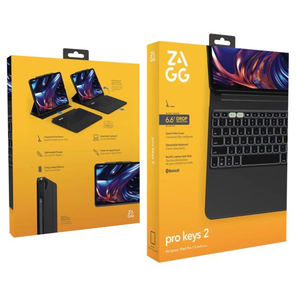 ZAGG Pro Keys 2 keyboard Klapphülle Apple iPad Pro 11 (2025) M5 / (2024) M4 - AZERTY / FR - Schwarz