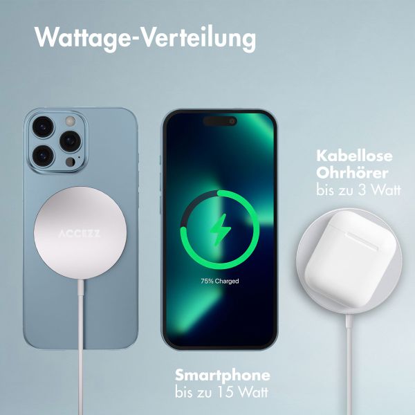 Accezz Wireless Charger USB-C - Drahtloses MagSafe und Qi2-Ladegerät - 1 Meter - Weiß