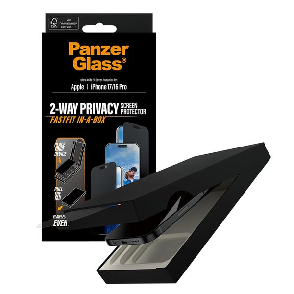 PanzerGlass Ultra Wide Fit FastFit in-a-box Privacy Screen Protector Apple iPhone 17 / 16 Pro