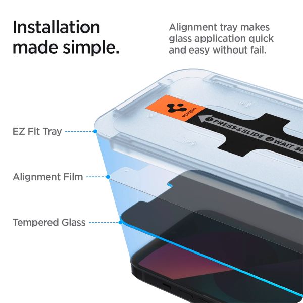 Spigen GLAStR Privacy EZ Fit Displayschutzfolie + Applicator - 2er-Pack Apple iPhone 13 / 13 Pro