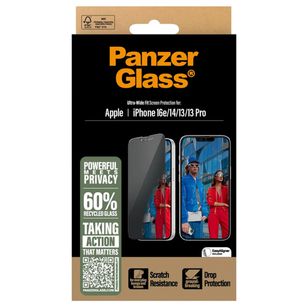 PanzerGlass Ultra Wide Fit Antibakterieller Screen Protector mit Sichtschutz inkl. Applikator Apple iPhone 17e / 16e / 14 / 13 / 13 Pro