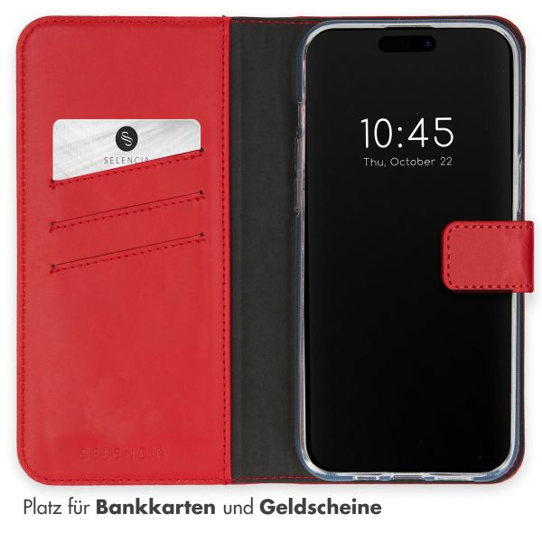 Selencia Echtleder Klapphülle Apple iPhone 15 Pro - Rot