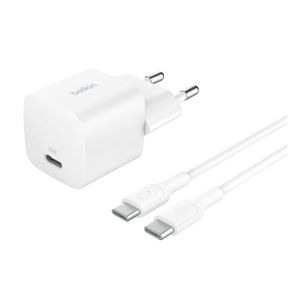 Belkin BoostCharge Kompakte USB-C-Ladegerät 25W mit USB-C-auf-USB-C-Kabel - 1 Meter - Weiß