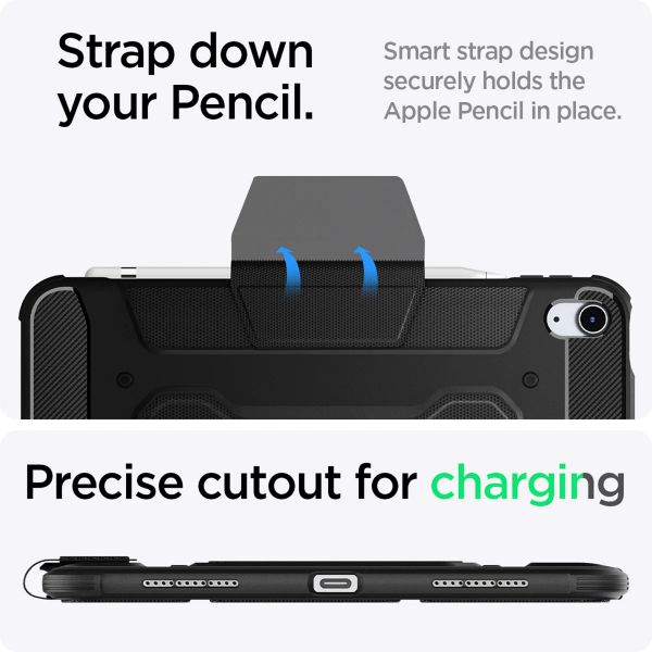 Spigen Rugged Armor Pro Klapphülle Apple iPad 11 (2025) 11 Zoll A16 / iPad 10 (2022) 10.9 Zoll - Schwarz