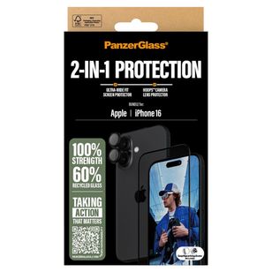 PanzerGlass 2-in-1 pack - Ultra-Wide Fit Anti-Bacterial Displayschutz incl. applicator + Camera Protector Apple iPhone 16