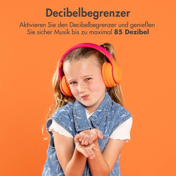 imoshion Kabellose Kinderkopfhörer LED Light - Dezibelbegrenzer - Mit AUX-Kabel - Hot Pink / Apricot Orange Crush