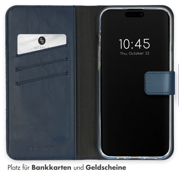 Selencia Echtleder Klapphülle Apple iPhone 15 Pro Max - Blau