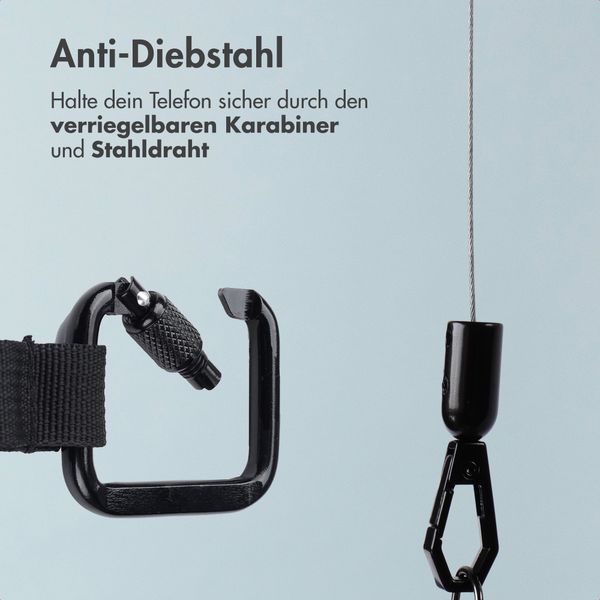 Accezz Ausziehbares Kabel mit Telefonpad und Karabinerhaken - Schwarz