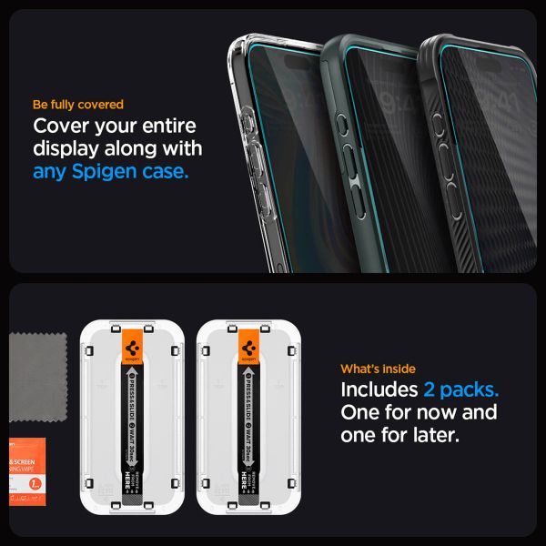 Spigen GLAStR Privacy EZ Fit Displayschutzfolie + Applicator - 2er-Pack Apple iPhone 15 Pro Max